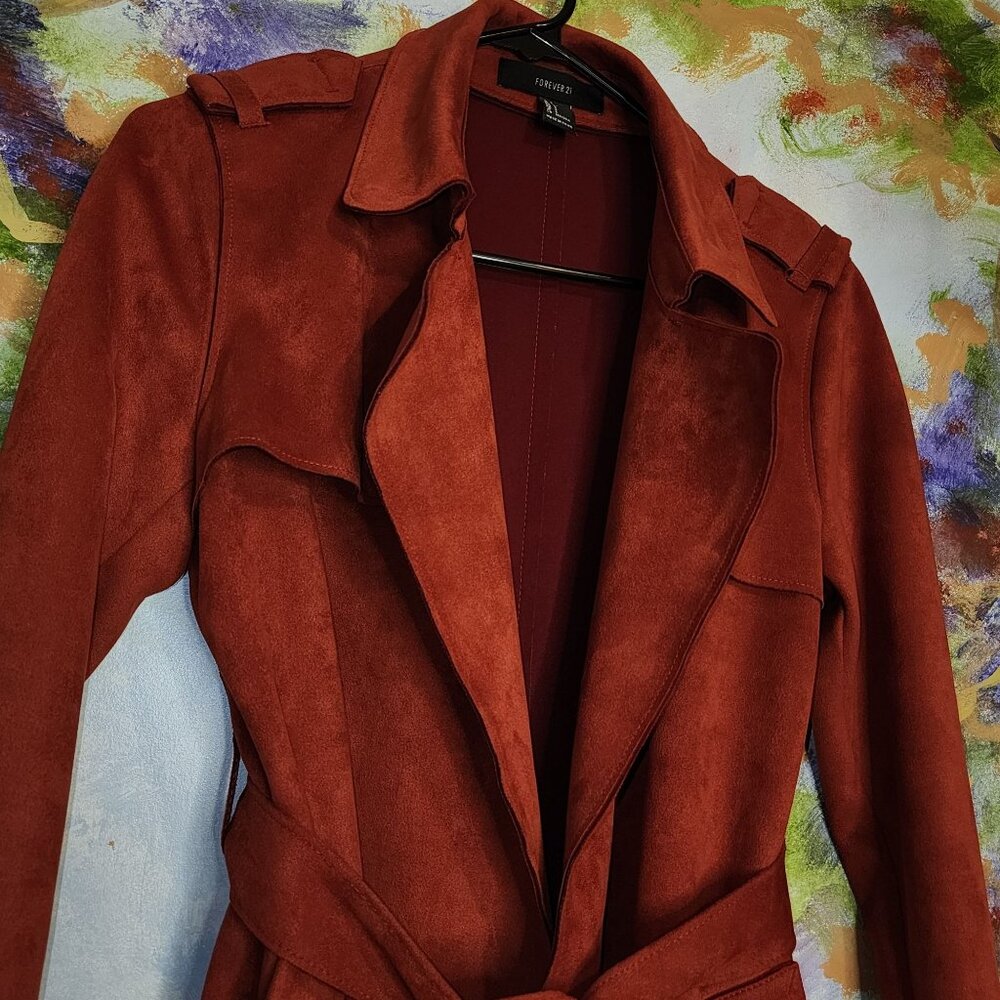 Forever 21 Women's Suede-Like Rust Trench Coat With Belt Size S - Picture 3 of 12